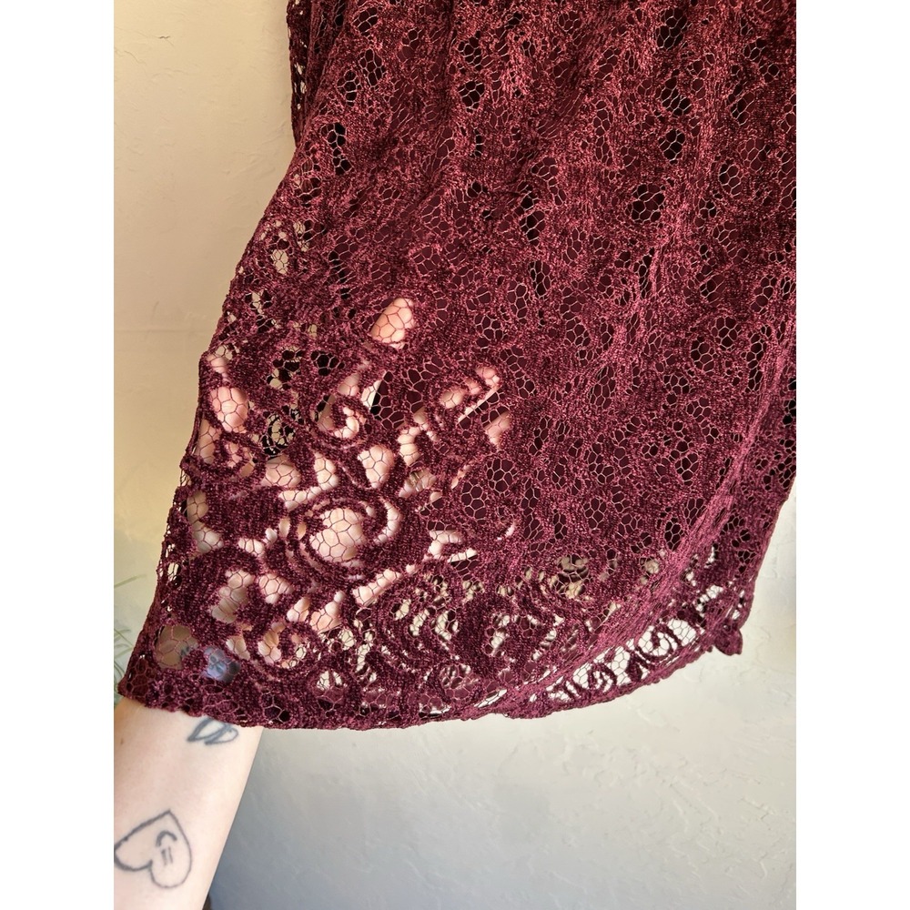 Sundance‎ Remarkable Beauty Semi Sheer Lace Top L Maroon Velvet Whimsigoth - Picture 4 of 10